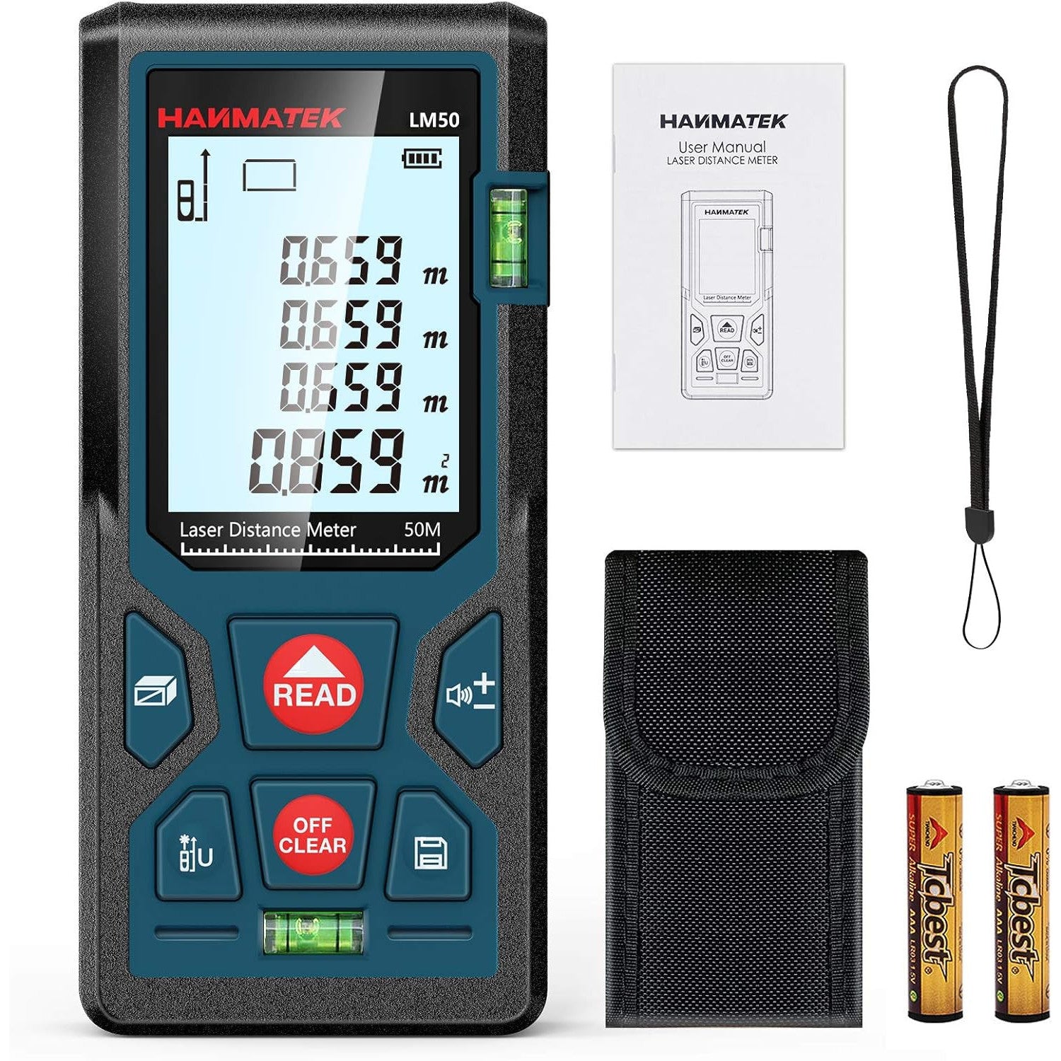 HANMATEK LM50 Digital Laser Rangefinder: Precision Distance, Area, Volume Measurement Tool